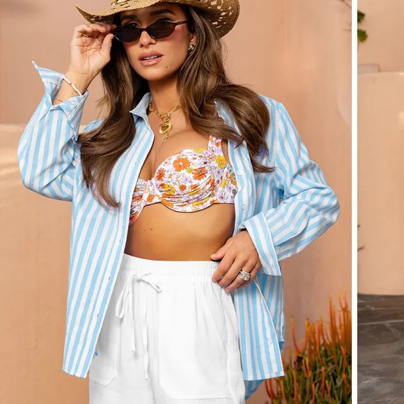 NWT x JJD By the Shore Striped Shirt Striped Blue and White Button-Up Shirt - Picture 2 of 15